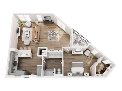 Floor plan for 1 bed, 1 bath, 1073 sqft